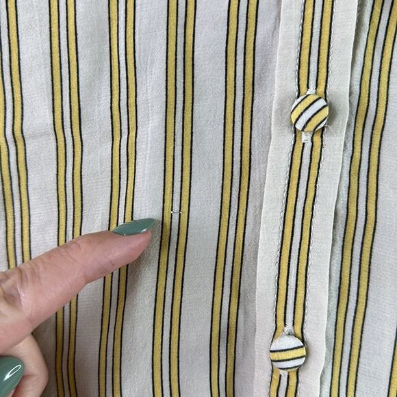 LEVI'S Tan Yellow Vertical Striped Button Up 3/4 Sleeve Blouse Top Shirt Size S - Picture 12 of 12